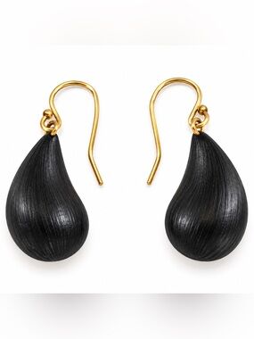 Alexis Bittar Black Lucite Teardrop Drop Earrings Gold Tone